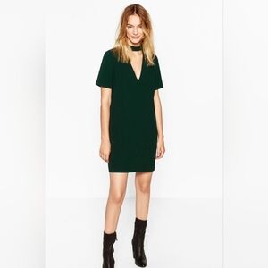Zara Green V-Neck Mini Sheath Dress